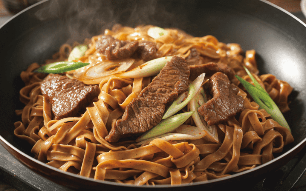 Chow Fun de Ternera (Fideos de Arroz Salteados)